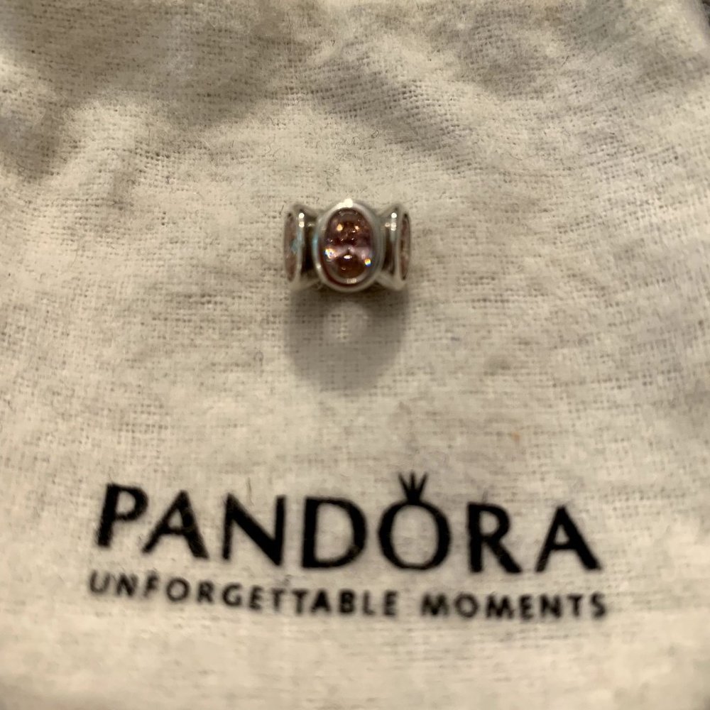 Authentic Pandora Pink Cubic Zirconia 5 Stones Silver 925 ALE Bracelet Charm #1